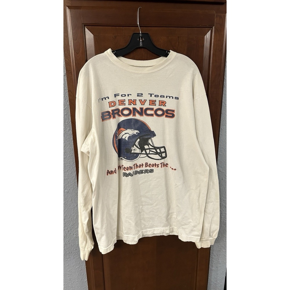 Vintage Denver Broncos Big Logo Long Sleeve Large T-Shirt Double Sided Rare